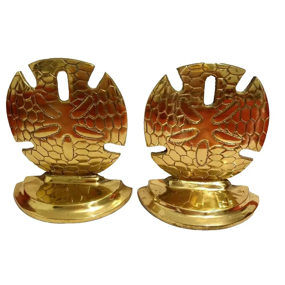 Vtg Brass Gold Sand Dollar Shell Bookends Book Ends Table Beach House Decor 5,5
